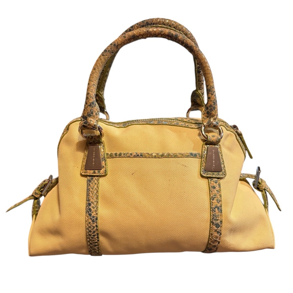 Gianni Bini Yellow Satchel with Snake Print Trim